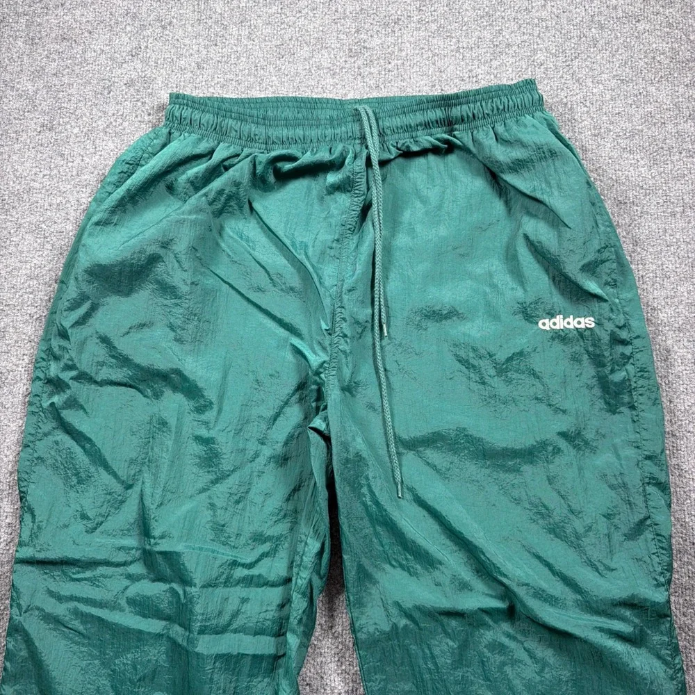 Vintage Adidas Nylon Track Pants Lined Mens XL Green Windbreaker Joggers Zipper